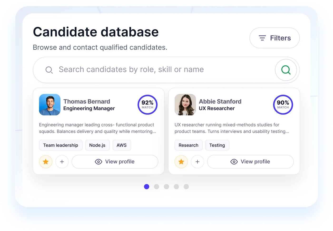 Database di candidati con punteggi di match IA